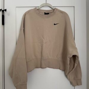 Nike Women's Tan Oversized Crew-Neck Sweatshirt